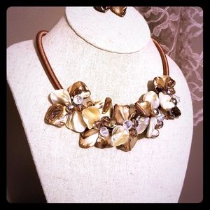 Custom made brown beaded necklace and earring set